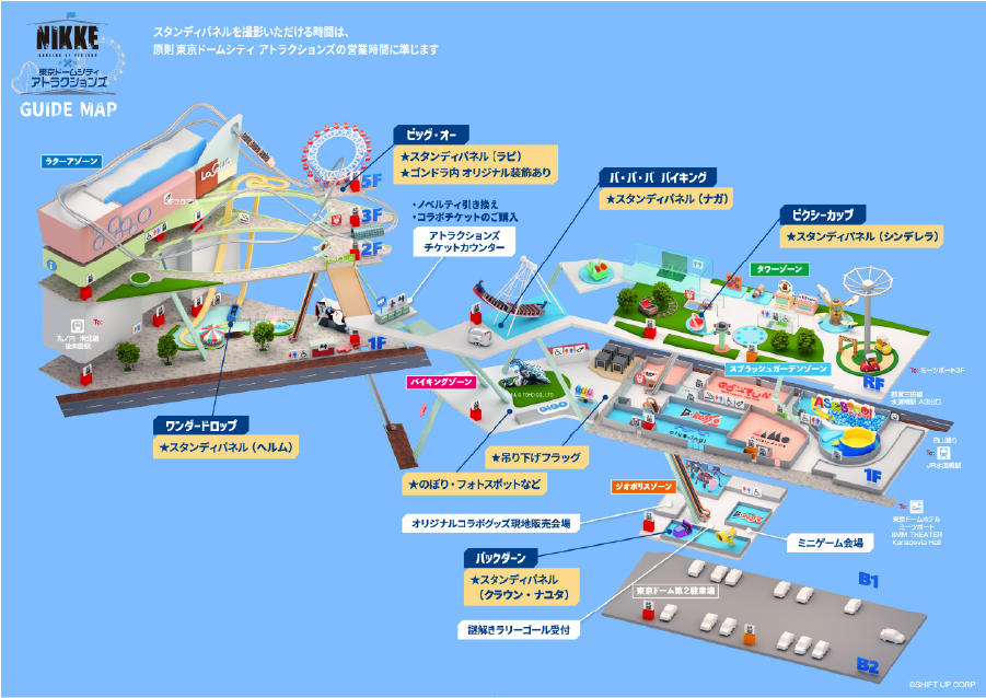 Map showing the locations of each character's banners and standee panels.